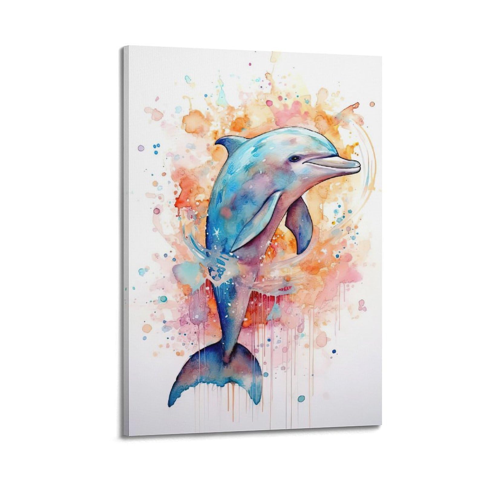 DLJGDS Vibrant Dolphin with Splashy Watercolor - A Minimalist Art Piece Decorative Painting Canvas Wall Posters And Modern Family Bedroom Decor 24x36inch(60x90cm)
