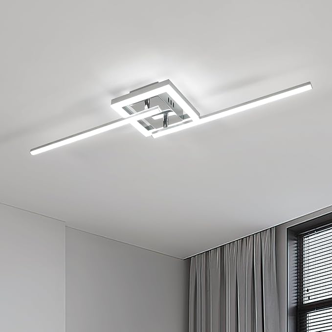 Dorlink LED-Plafondlamp Moderne, 2 Lichten Draaibaar Woonkamer Plafondlamp 26W 2340LM, Slaapkamer Zilver Plafondlamp, Golven LED Lampen 6500K Koel Wit, Plafondarmatuur voor Keuken, Eetkamerr