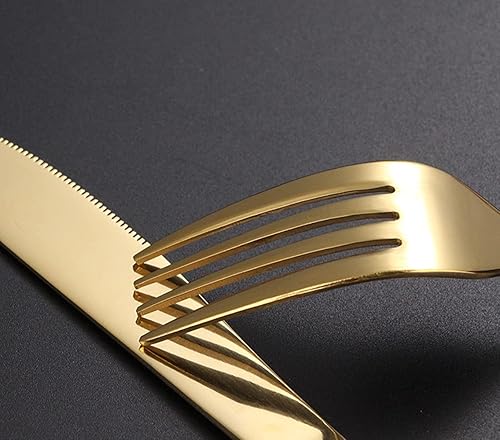 Miniatura 3 de Juego de cubiertos dorados para 16 cubiertos de acero inoxidable de alta calidad, 64 piezas estilo palacio, utensilios de vajilla incluye cuchillos