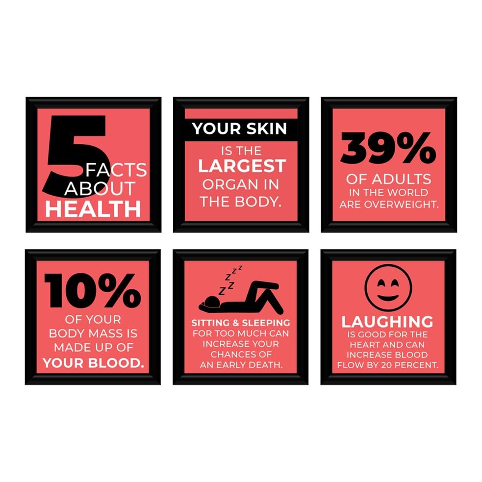 Image of JABSY Doctor Hospital Health Facts Medical Physiotherapy Dentist Wall Decor Poster Framed Gift (7 Inch Square Frame - Set of 6) (Facts) (Facts-Red)
