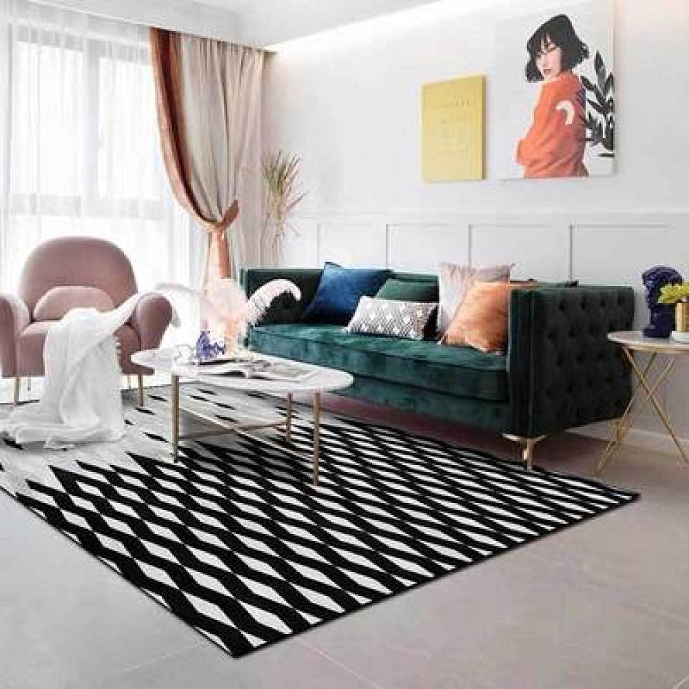 Dywany salon dywaniki geometryczne romb czarno-białe szare szwy antypoślizgowe bardzo duże średnie wystrój domu dywaniki podłogowe 160 x 280 cm