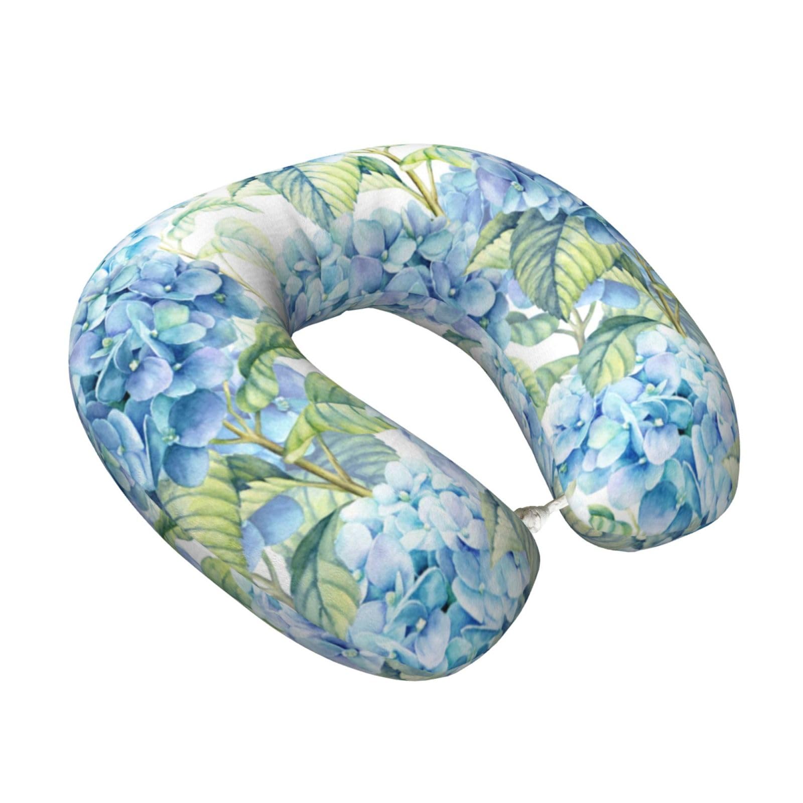 LKYMOH Hydrangea Watercolor Printed, Travel Neck Pillow U-Shaped Memory Neck Support Soft Comfortable With Washable Cover For Airplane Car Traveling and Office