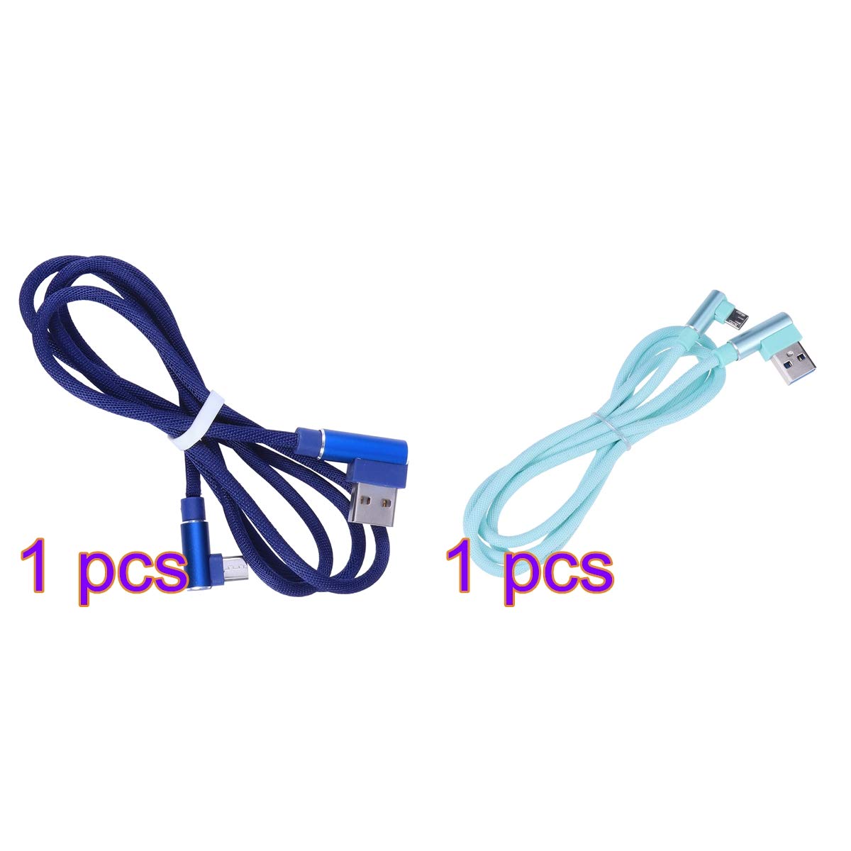 Hemobllo 2pcs 1m USB Type-C 90 Degree Double Elbow Metal Nylon Braided Data Cable Synchronous Charging Cable Compatible with Android Mobile Phone(Blue+Mint Greenï¼‰