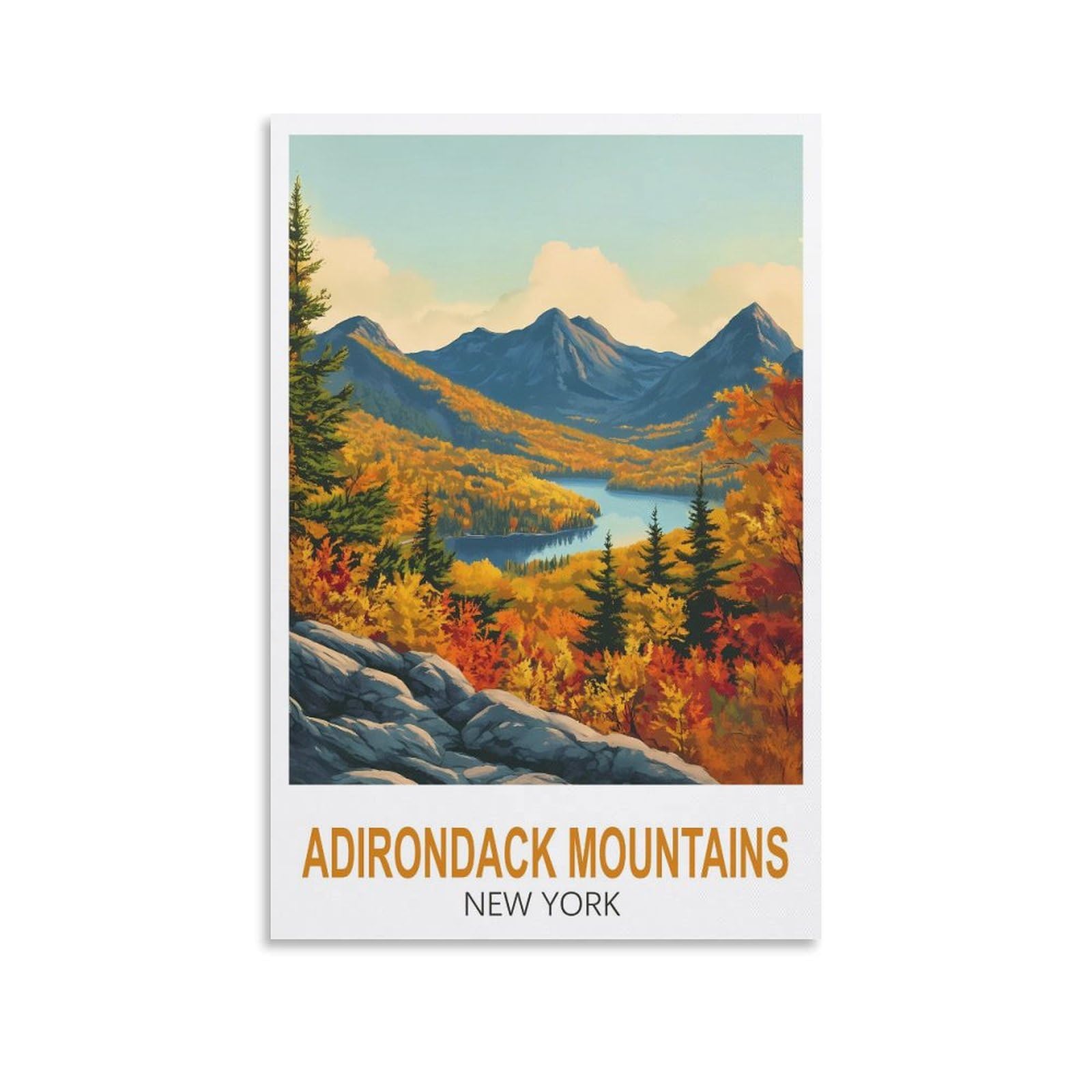 Adirondack Mountains New York Vintage Travel Posters 12x18inch(30x45cm) Canvas Wall Art Poster Print Artwork Painting Picture for Home Decoration