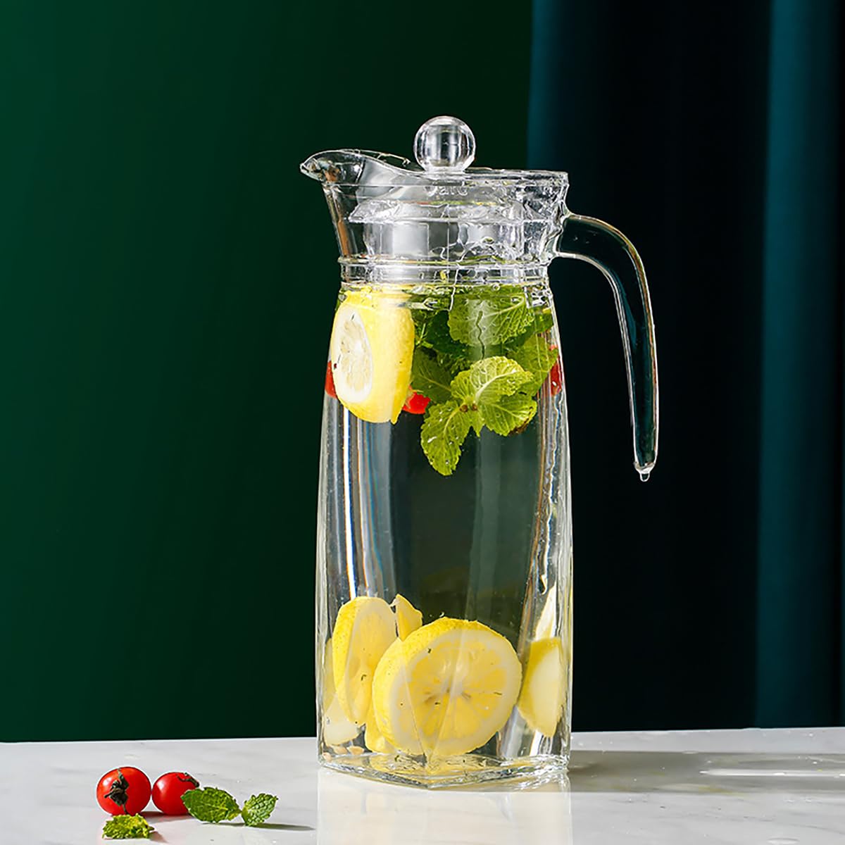 Paquete de 2 jarras de plástico de 42 onzas con tapa, jarra de agua de acrílico transparente, recipiente irrompible para bebidas para té helado, limonada y jugo 6