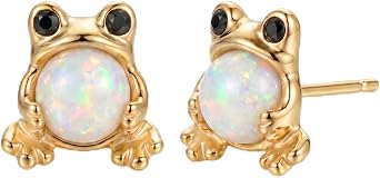 Gold Frog Opal Stud Earrings for Women Hypoallergenic White Fire Opal Animal Earring Dainty Frog Earring Studs Cute Trendy Jewelry