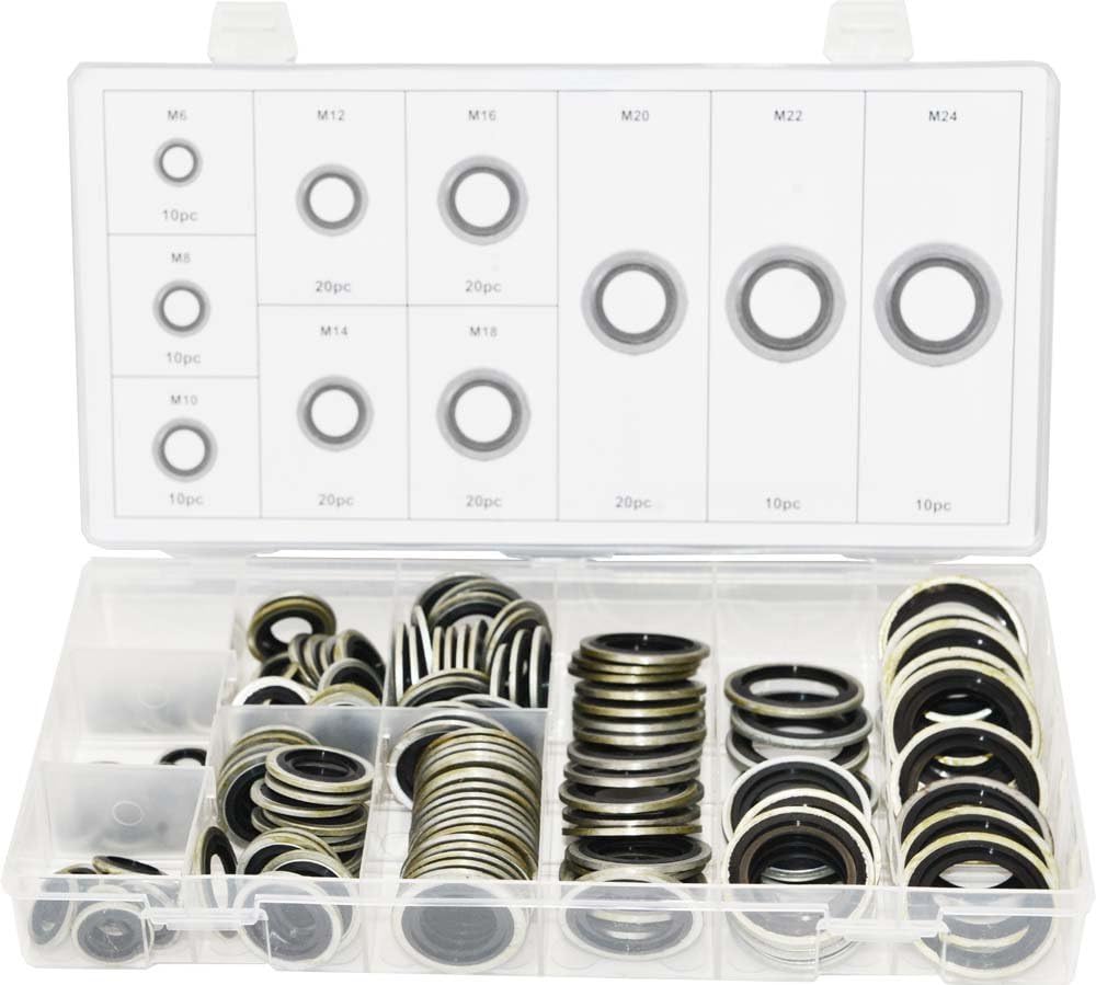 Swordfish 32241 Automotive Self-Centered Bonded Seal/Gasket Assortment, 150 Piece, [10 sizes], M6~M24
