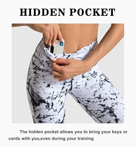 Miniatura 32 de Dragon Fit - Pantalones de yoga de compresión con bolsillos interiores, pantalones deportivos de cintura alta con control de abdomen, leggings