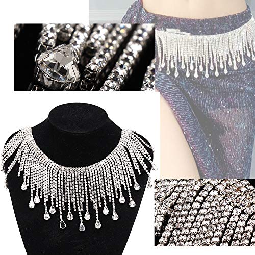 Strass aparando roupas apliques Strass de strass, corrente de borla de costura(8.5cm wide silver tas