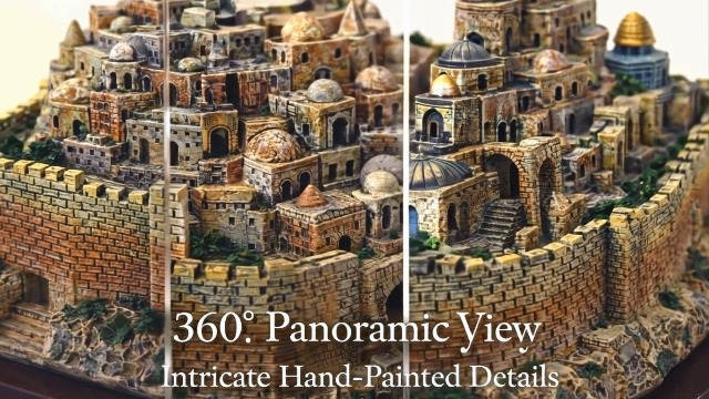 Estatua panorámica 3D de Jerusalén sobre base de madera miniatura 7