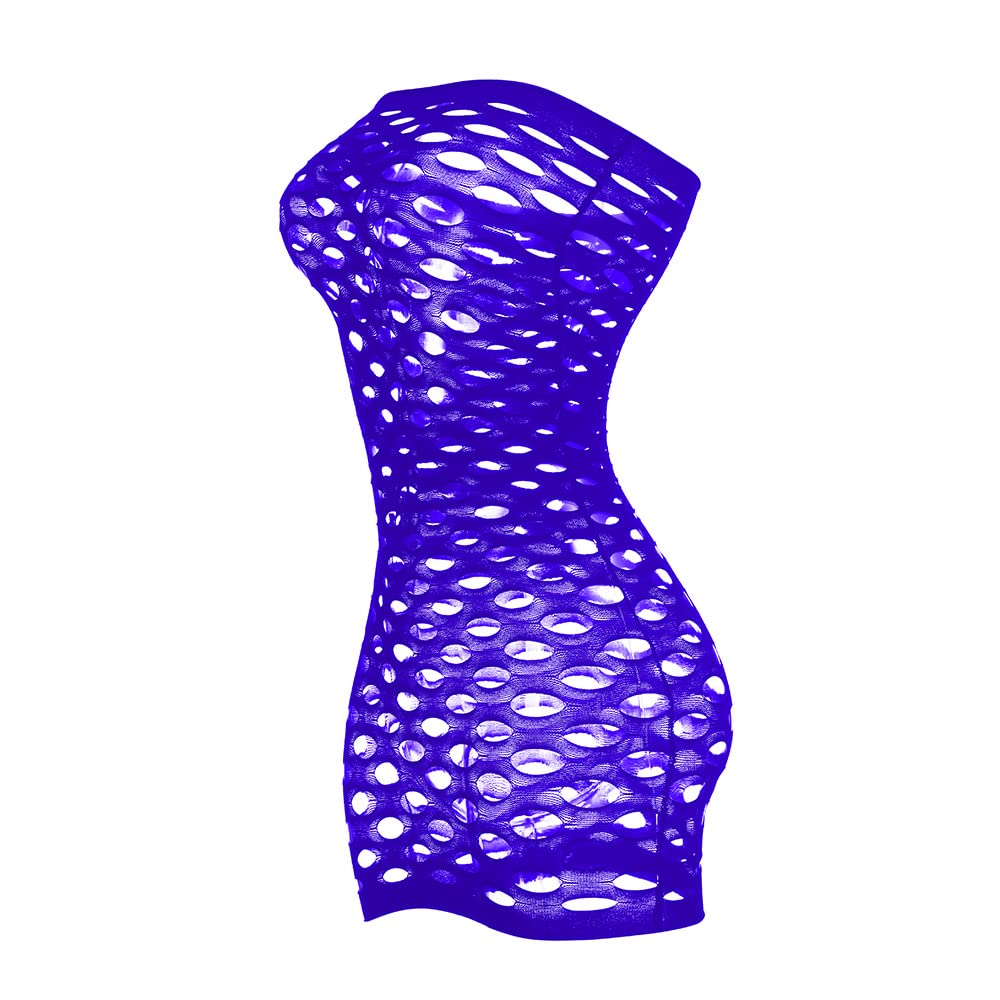 Vorifun Sexy Womens Strapless Fishnet Lingerie Sleepwear Mini Dress Tube Chemise Bodysuit One Size: Purple