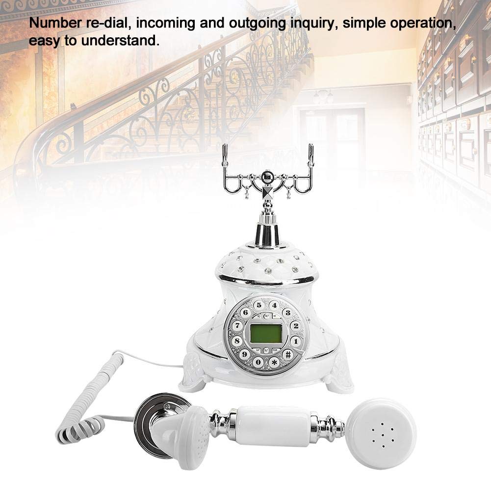Produktbild von Voip Telefone Luxus-europäisches Antikes Knopfzifferblatt Verdrahtetes Digitales Telefon Home Office Telefon Desktop Festnetztelefon Metallharz Weissgold Analoge & Dect-telefone