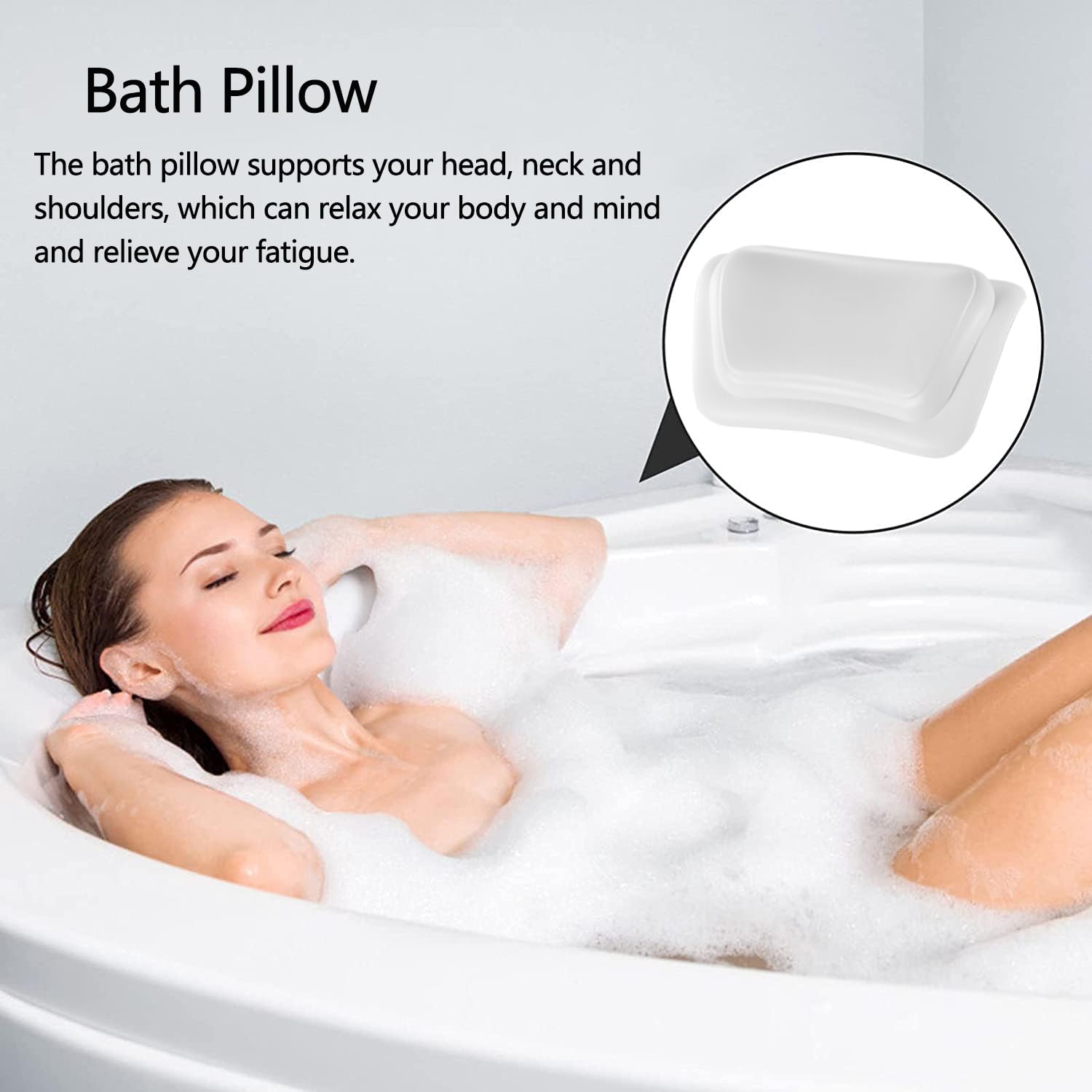 Cuscino da Bagno, Impermeabile, con Ventose Antiscivolo, Cuscino Vasca Impermeabile, Ergonomico, per Vasca da Bagno, Spa, Supporto per Collo e Testa - Bianco