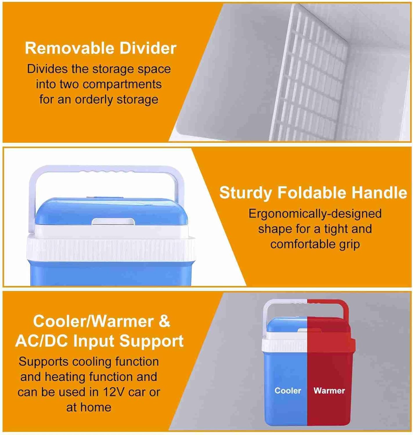 Electric Cooler and Warmer, 26 Quart/24 Liter Portable Thermoelectric Fridge with Collapsible Handle, Domestic & Car Plug in Refrigerator, for Home Camping Travel Picnics Use, 110V/12V