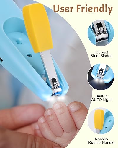 Miniatura 4 de Lictin Cortador de uñas eléctrico 2 en 1, kit de lima de uñas seguro para bebés, recargable, cortaúñas para bebés con luz automática para recién