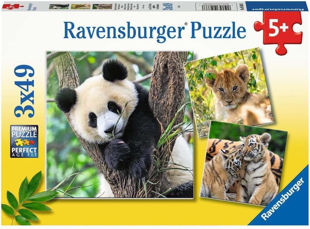 Ravensburger - Puzzles Panda, Tiger and Leone Pack of 3 | Puzzle 5 Years Or Over | Gifts for Children 5 Years Old 3 X 49 Pieces | Kids Puzzles 21 X 21 Cm Puzzle