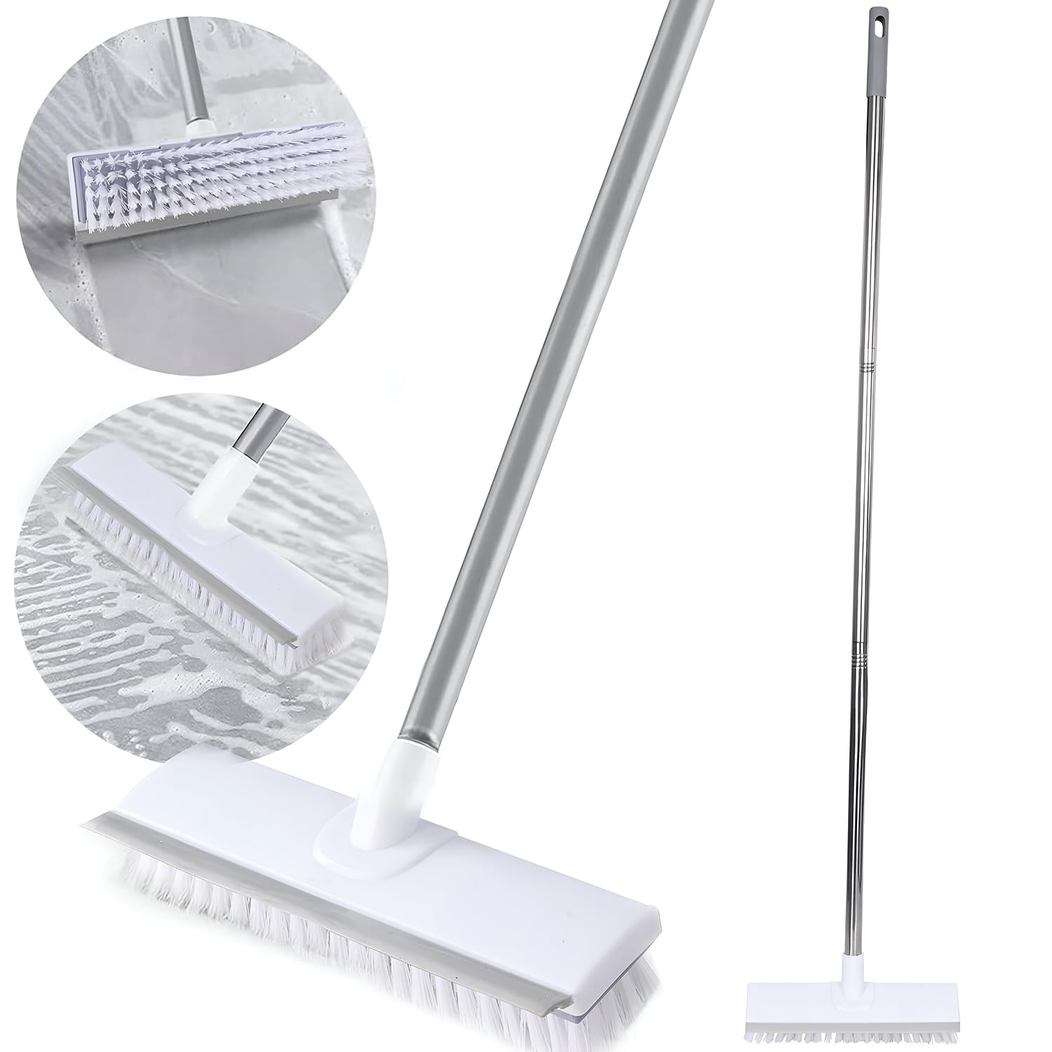 Zureni Bathroom Cleaning Brush with Wiper 2 -in -1 Scrub Multifunctional Floor Stainless Steel Scrubber Tool Home Kitchen Tiles bathtub and swimming pool (1 pack, white) Zureni Bathroom Cleaning Brush with Wiper 2 -in -1 Scrub Multifunctional Floor Stainless Steel Scrubber Tool Home Kitchen Tiles bathtub and swimming pool (1 pack, white)