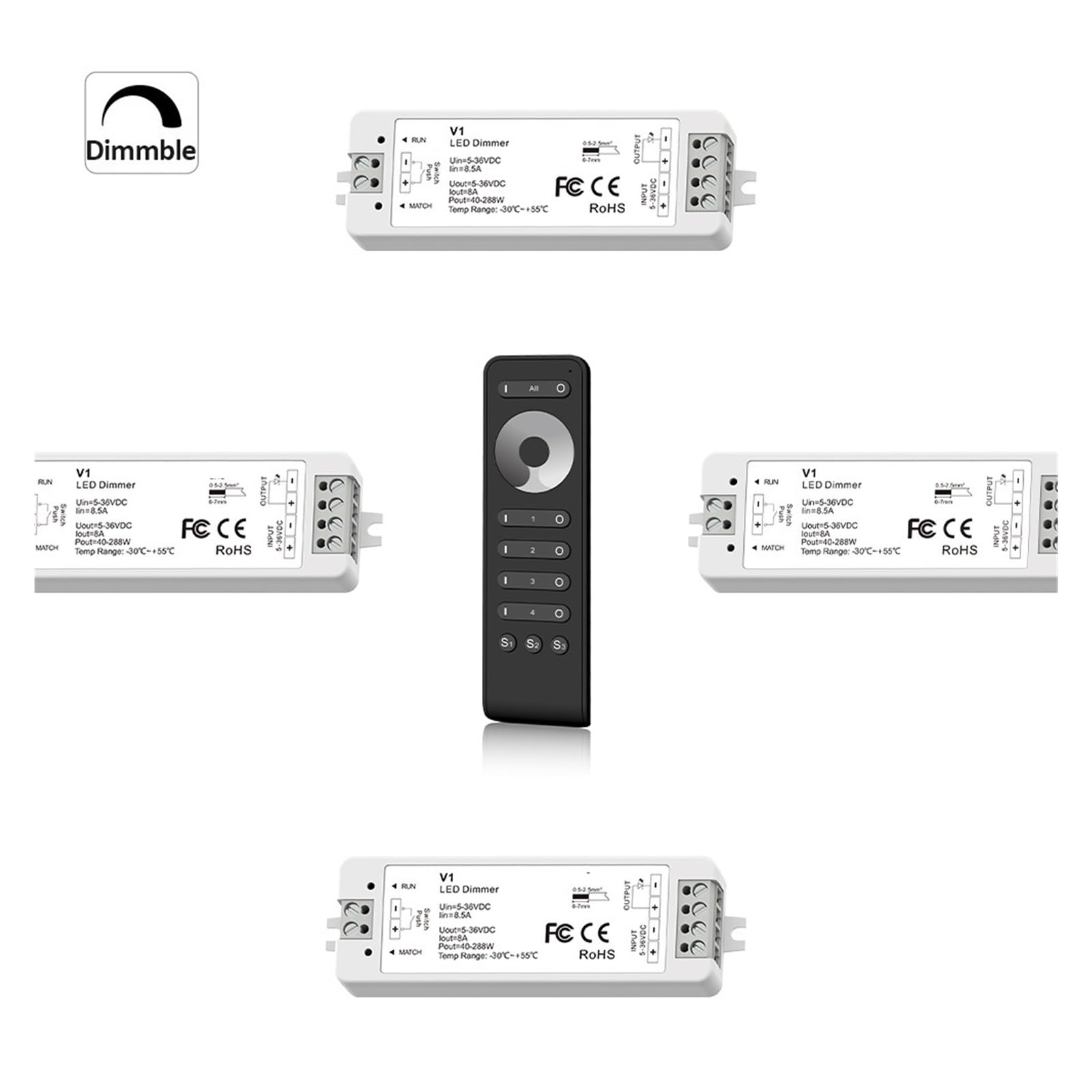 Atenuador LED de 4 zonas, 12V, 24V, 36V, tira LED monocromática, Kit de atenuación, interruptor de botón remoto, atenuación V1(V1 Only)