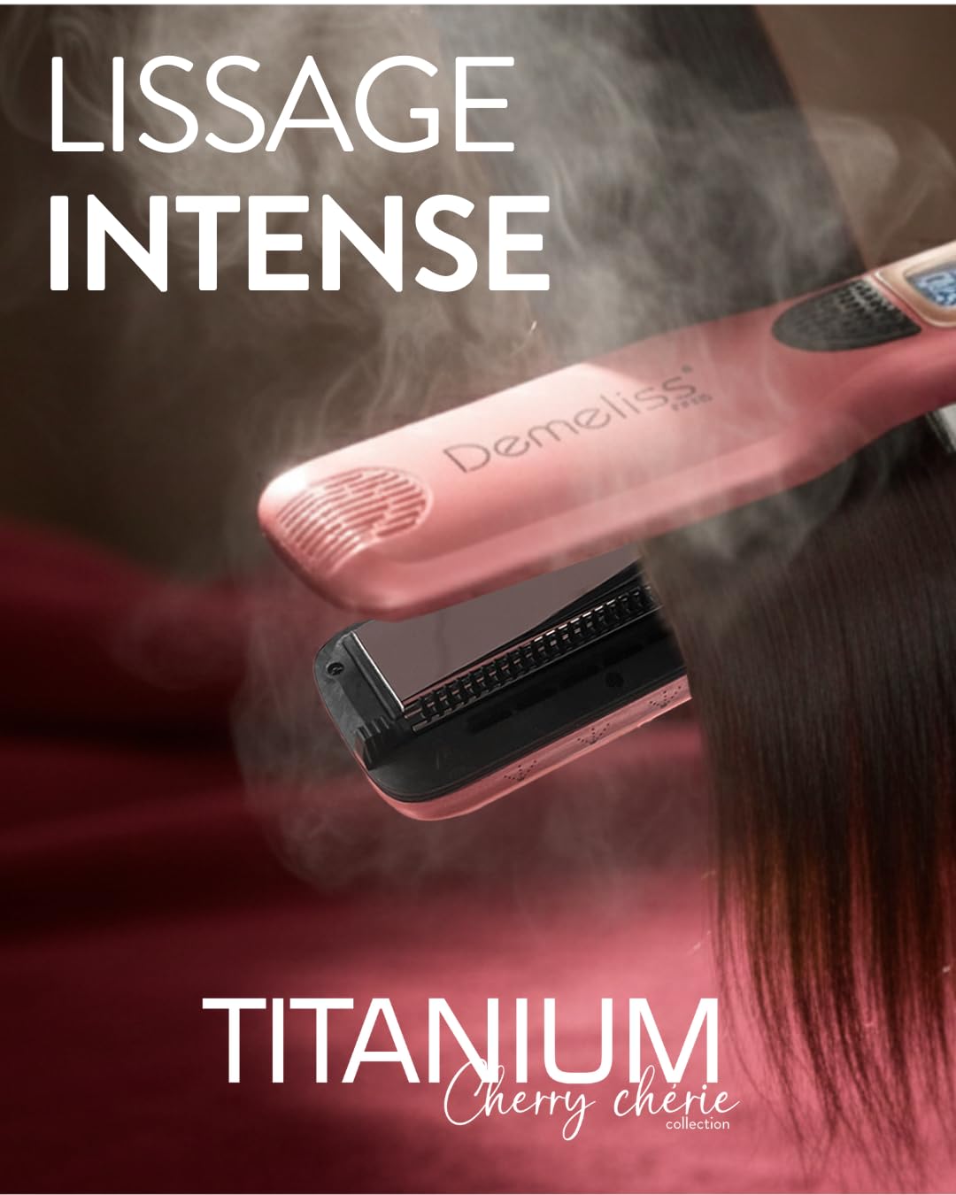 Demeliss Saint Alge – Set mit Dampfglätter aus Titanium – Kollektion Cherry Chérie, enthält 2-in-1-Teppiche, Hochleistungsglättung, intensive Feuchtigkeitsversorgung, für alle Haartypen