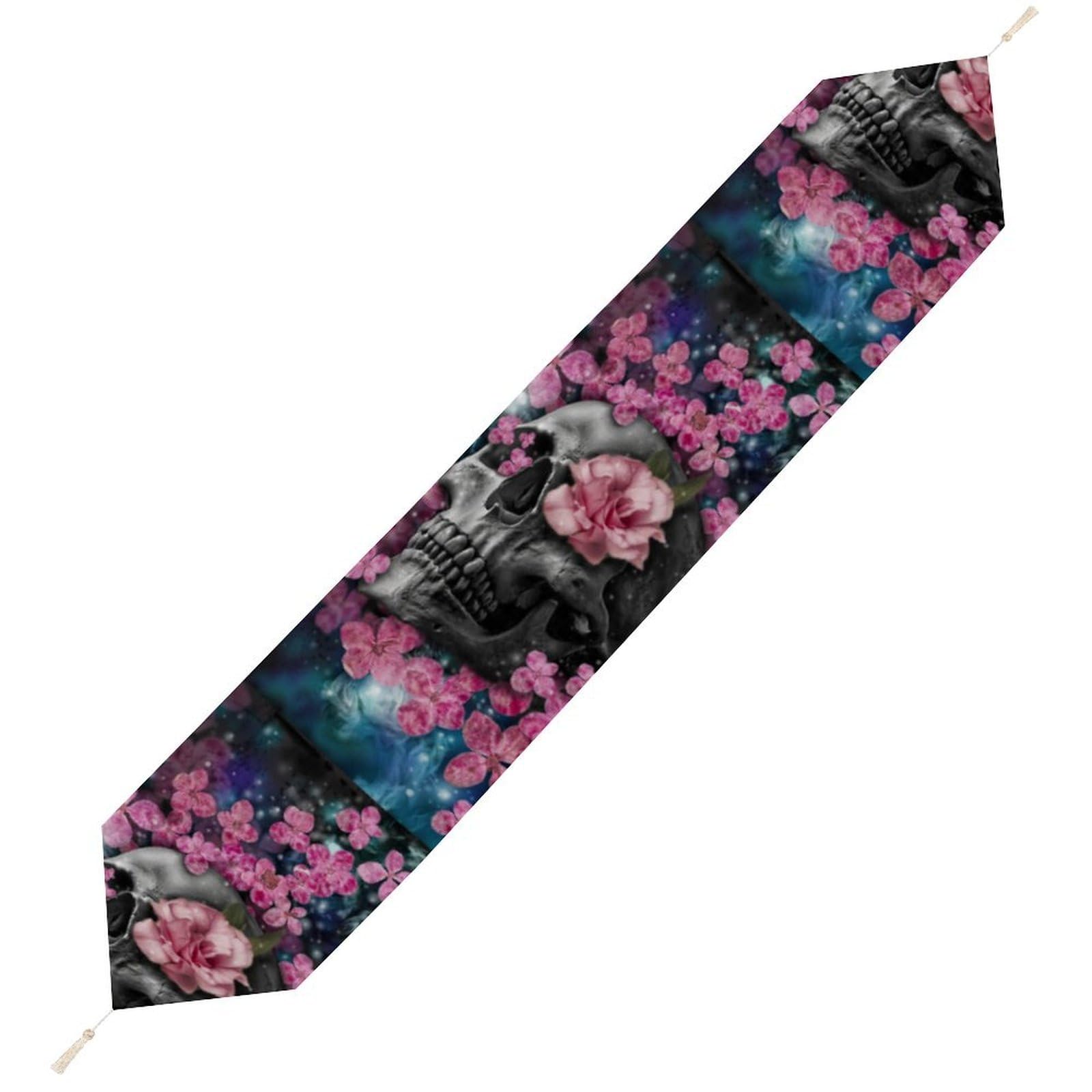 JZemdybill 178*33cm Table Runner with Tassel, Skull Flower Table Runner, Table Decoration for Kitchen, Party, Restaurant