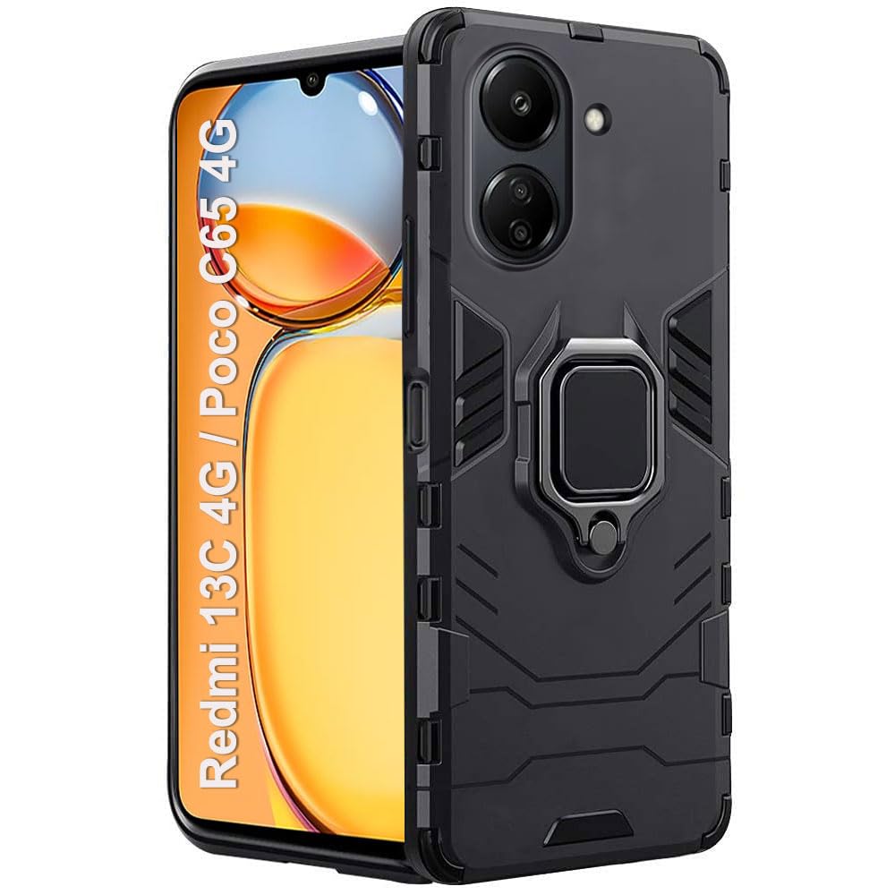 TheGiftKart Tough Armor Bumper Back Case Cover for Mi Redmi 13C 4G / Poco C65 | Ring Holder & Kickstand in-Built | 360 Degree Protection Back Cover Case for Redmi 13C 4G / Poco C65 (PC & TPU, Black) (B0CPJML3GK) Amazon Price History, Amazon Price Tracker