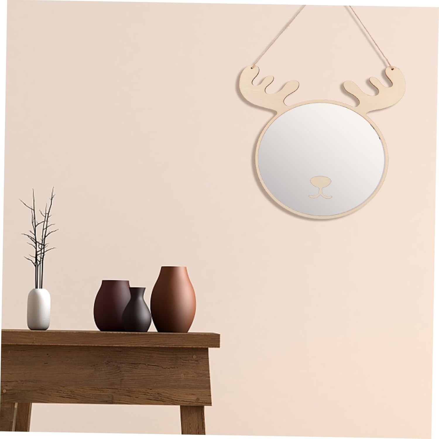 minkissy 1set Cute Bear Mirror Small Hanging Decorative Mirror for Boy Girl Rooms Natural Wall Functional and Ornament for Bedroom and Nursery