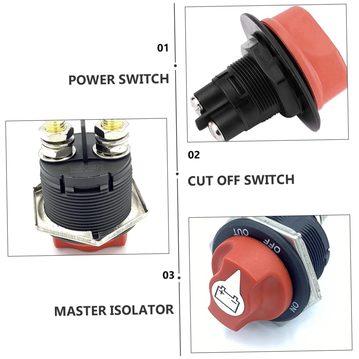 BESTYASH 1Set Heavy Duty Battery Isolation Switch for Use Cut Off Switch with Heavy Duty Power Cable for Rv ATV Car Boat and Utv Applications
