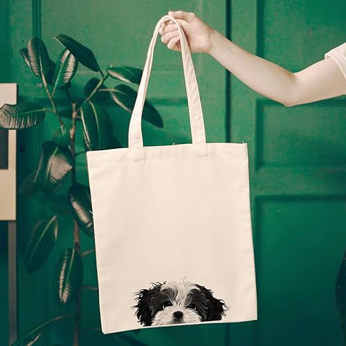 Vista 46 de WIRESTER Bolsa de lona para mujeres y niñas, bolsa de playa, comestibles y viajes, lindo perro