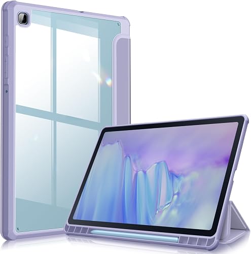Fintie Hybrid Slim Case for Samsung Galaxy Tab S6 Lite 10.4 Inch 2024/2022/2020 with S Pen Holder, Shockproof Cover with Clear Transparent Back Shell, Lilac Purple