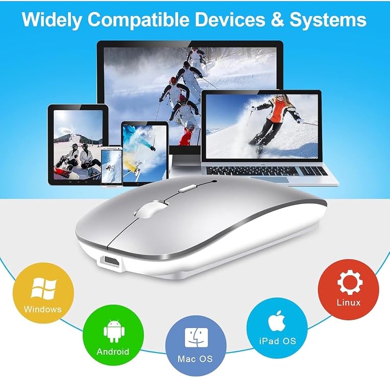 m.tk moveteck Bluetooth Mouse, Tablet Telefon Laptop Windows Uyumlu, Kablosuz Şarjlı, Gri