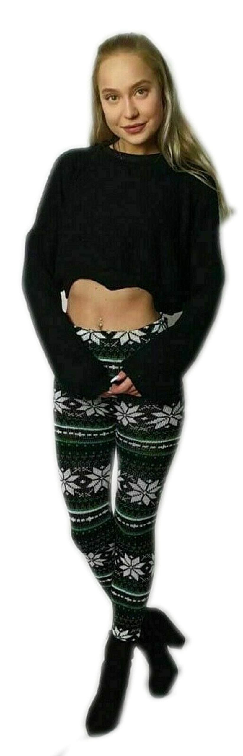 Metluq M0d4 Women's Green White Star Warm Winter Knitted Thick Printed Legging Pants New Uk (, Uk 12-14)