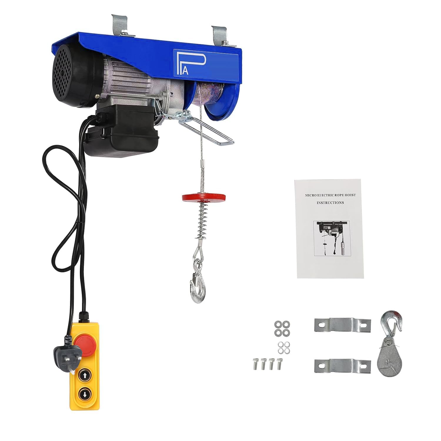 QXRSOP Electric Hoist 550LBS Auto Lifting Winch Crane Remote Control Power System Electric Cable Hoist with 12m Rope Emergency Stop for Garage Ceiling Crane Overhead Factory Warehouse