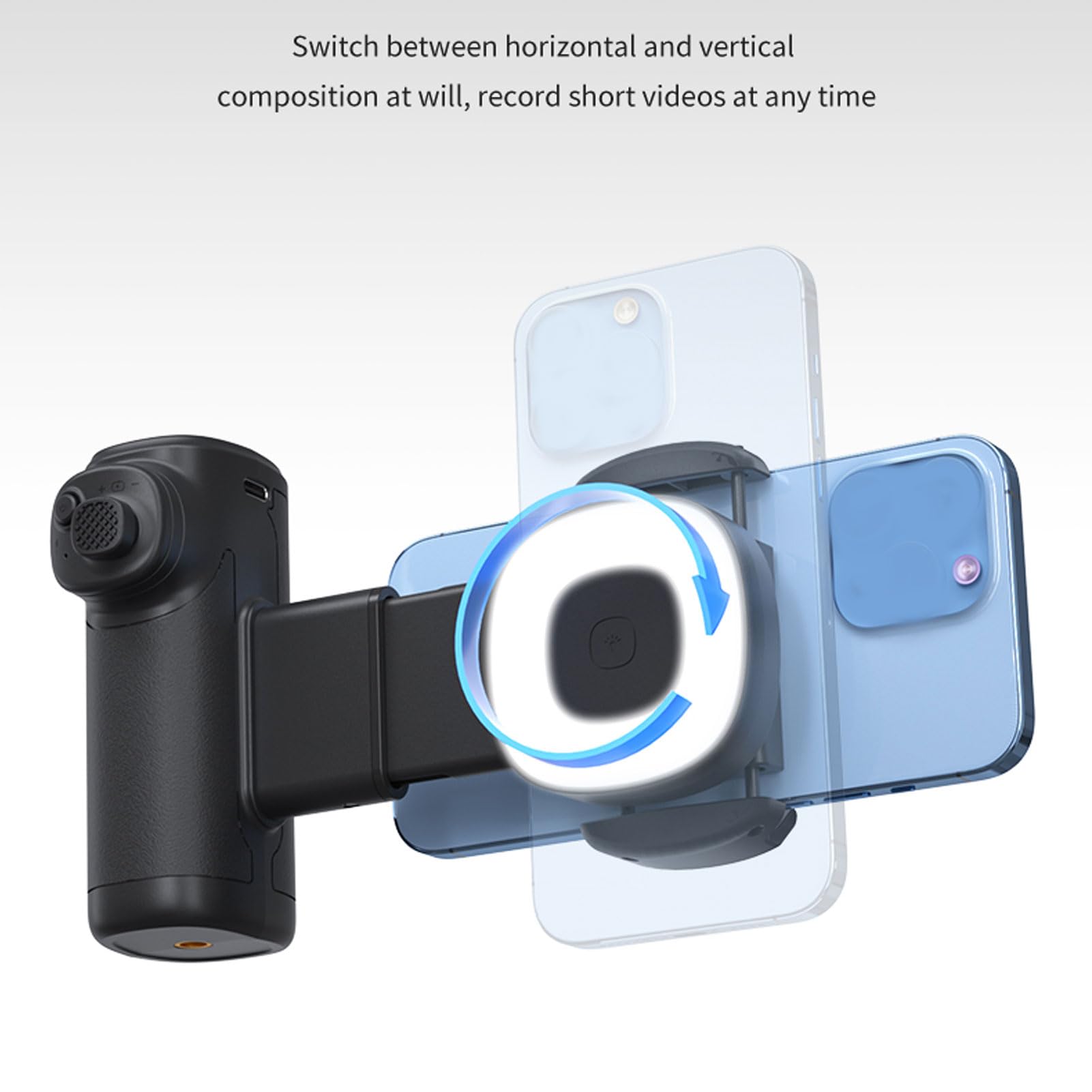 Asixxsix Supporto Smartphone con Luce, Stabilizzatore Rotazione 90 Gradi | Impugnatura per telefono ad asse singolo con lunghezza regolabile, con luce di riempimento per la fotografia all\'aperto,