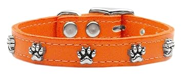 Mirage Pet Products Paw Leather Orange Dog Collar, 16