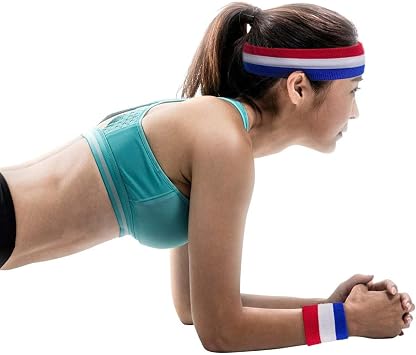 Striped Sweatbands Set, Sports Headband and Wristbands Sweatbands Colorful Cotton Striped Sweatband Set American Flag Style for Men and Women