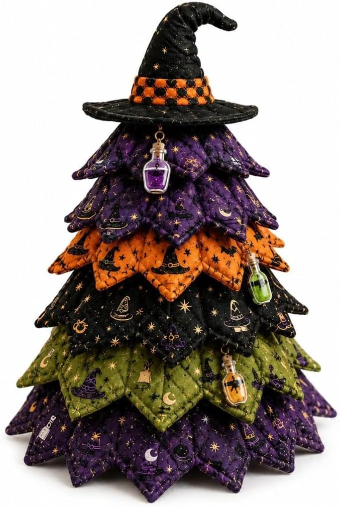 DIY Halloween Quilted Fabric Tree Kit, 3D Padded Sewing Craft Project, Decorative 3D Layered Fabric Sewing Craft Kit, Handmade Halloween Tabletop Decor for Mantel Shelf Home Decor