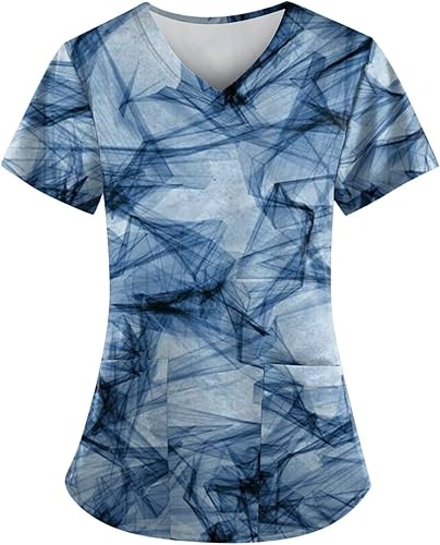 Camisetas de enfermería para mujer, camiseta de uniforme de trabajo con estampado de moda, cuello en V, manga corta, blusa de enfermera con bolsillo