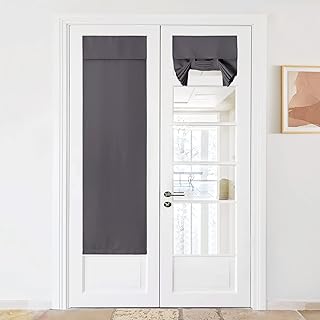 NICETOWN Blackout Door Curtain for French Front Door Windoew, Privacy Thermal Insulated Tie Up Shade for Patio Glass Tricia Window Covering for Bedroom Kitchen, W26 x L69 inch, 1 Panel, Grey