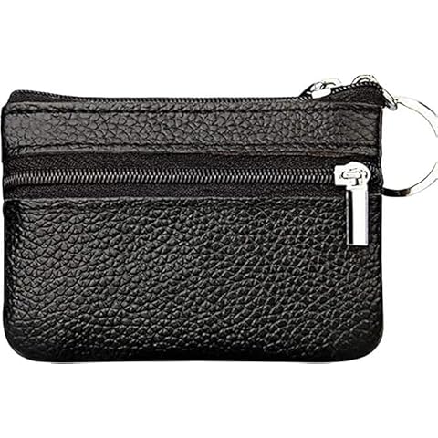 Moorle Damen Echtleder Münzbörsen Mini, Schlüsselbörse Geldbörse, Schwarz Geldbörse Münzbeutel Klein Herren, Schlüsseltasche Leder Tasche mit Schlüsselanhänger Cover
