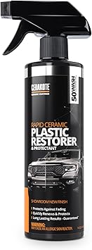 CERAKOTE Rapid Ceramic Plastic Restorer and Protectant Spray - 14 oz - 50+ Wash Rating - Restores Faded Black Trim and Bumpers - Non-Greasy Formula for Cars and Trucks