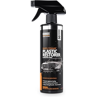 CERAKOTE Rapid Ceramic Plastic Restorer and Protectant Spray - 14 oz - 50+ Wash Rating - Restores Faded Black Trim and Bumpers - Non-Greasy Formula for Cars and Trucks