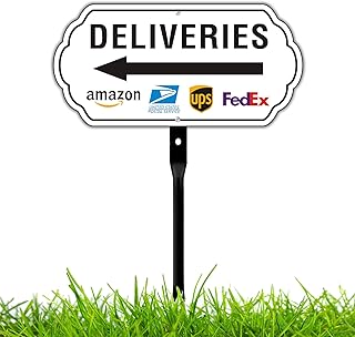 Felexdo Deliveries Sign with Arrow Left 12”x6” Aluminum Metal Sign with 18” Strong Steel Stake Delivery Instruction for Packages Easy Installation