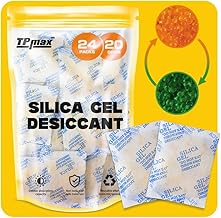 20g x 24 Packs Silica Gel Desiccant Sachets, Reusable Dehumidifiers with Color Indicator, Ideal for Storage, Closets, and Basements