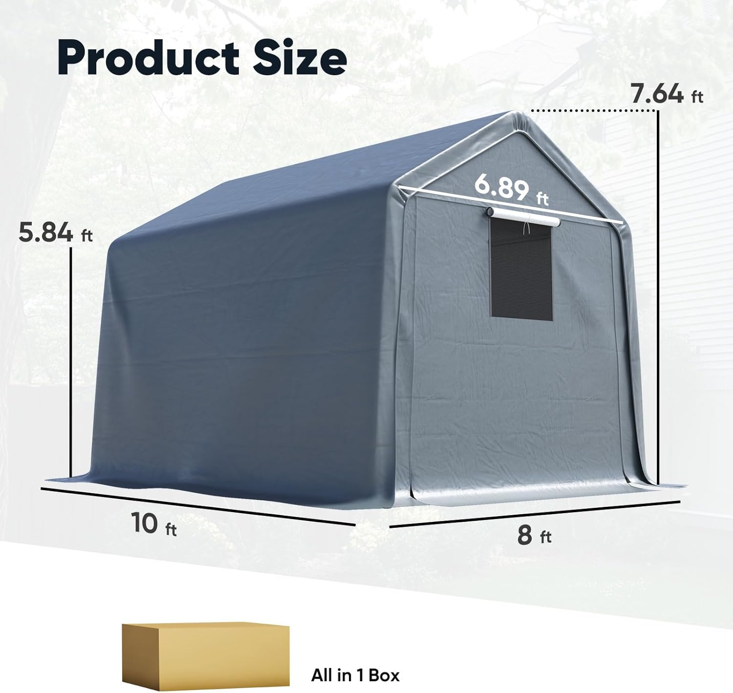 Quictent 8x10FT Carport Shelter Storage Shed with Roll-Up Mesh Windows, Heavy Duty Portable Garage for Motorcycle, ATV, Garden Tools Waterproof Storage Tent with Reinforced Frame, Dark Gray