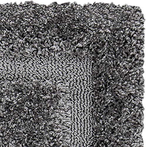 Image of (Pack of 2 Rectangular Box Shaggy Carpet for Living Room, Bedroom, High Low Design Finish Microfiber 2 in Pile High, 1.6x5 Feet Runner Grey|Grey Color