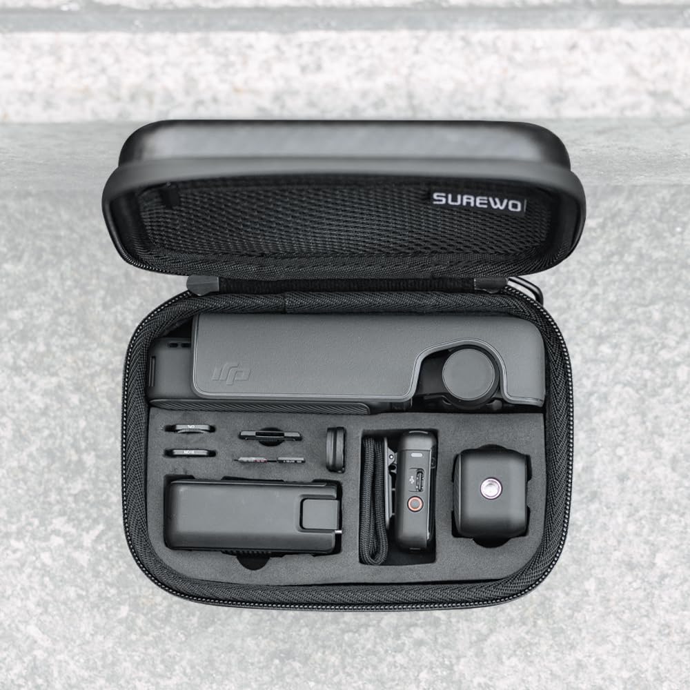 SUREWO Osmo Pocket 3 Mini Case, Portable PU Storage Protective Bag for DJI Osmo Pocket 3 Standard kit and DJI Osmo Pocket 3 Power Expansion Combo