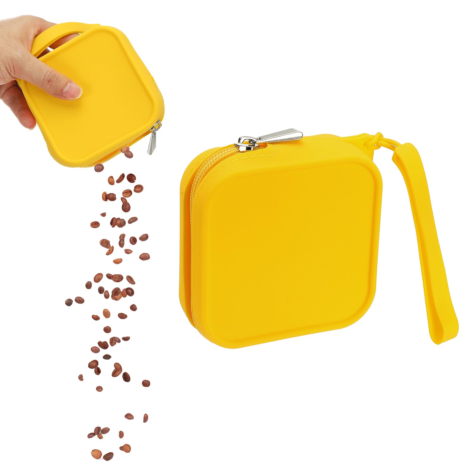 sourcing map Silicone Dog Treat Pouch, Auto Closure, Pocket Size, Portable Walking Bag for Dog and Cat 4x4 Inch (Yellow, 1Pcs), Intended for Pet Travel/Training/Walking