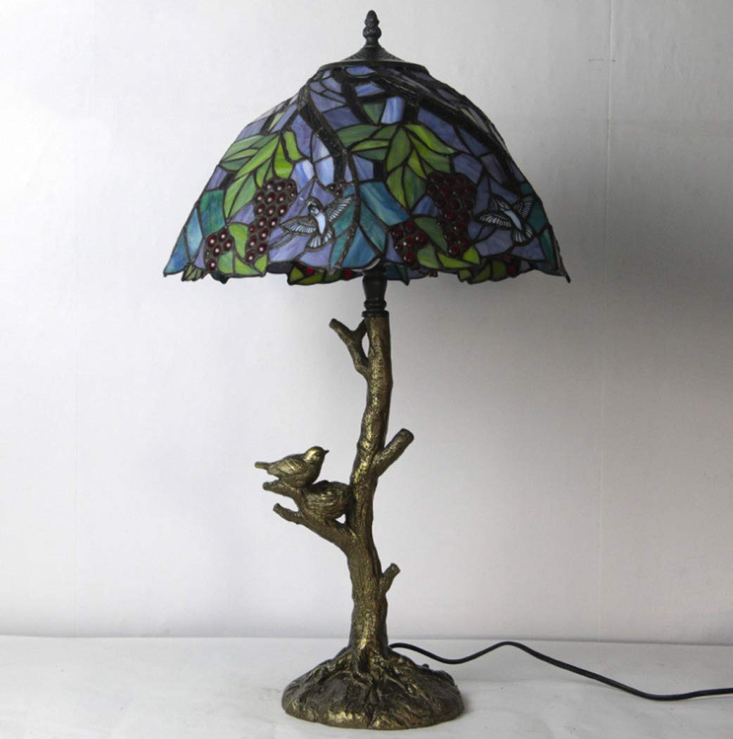 16 Cal lampa stołowa w stylu Retro Art Stained Glass'ego sztuka retro szklane lampy biurkowe lampa dekoracyjna do sypialni salon stolik nocny gabinet