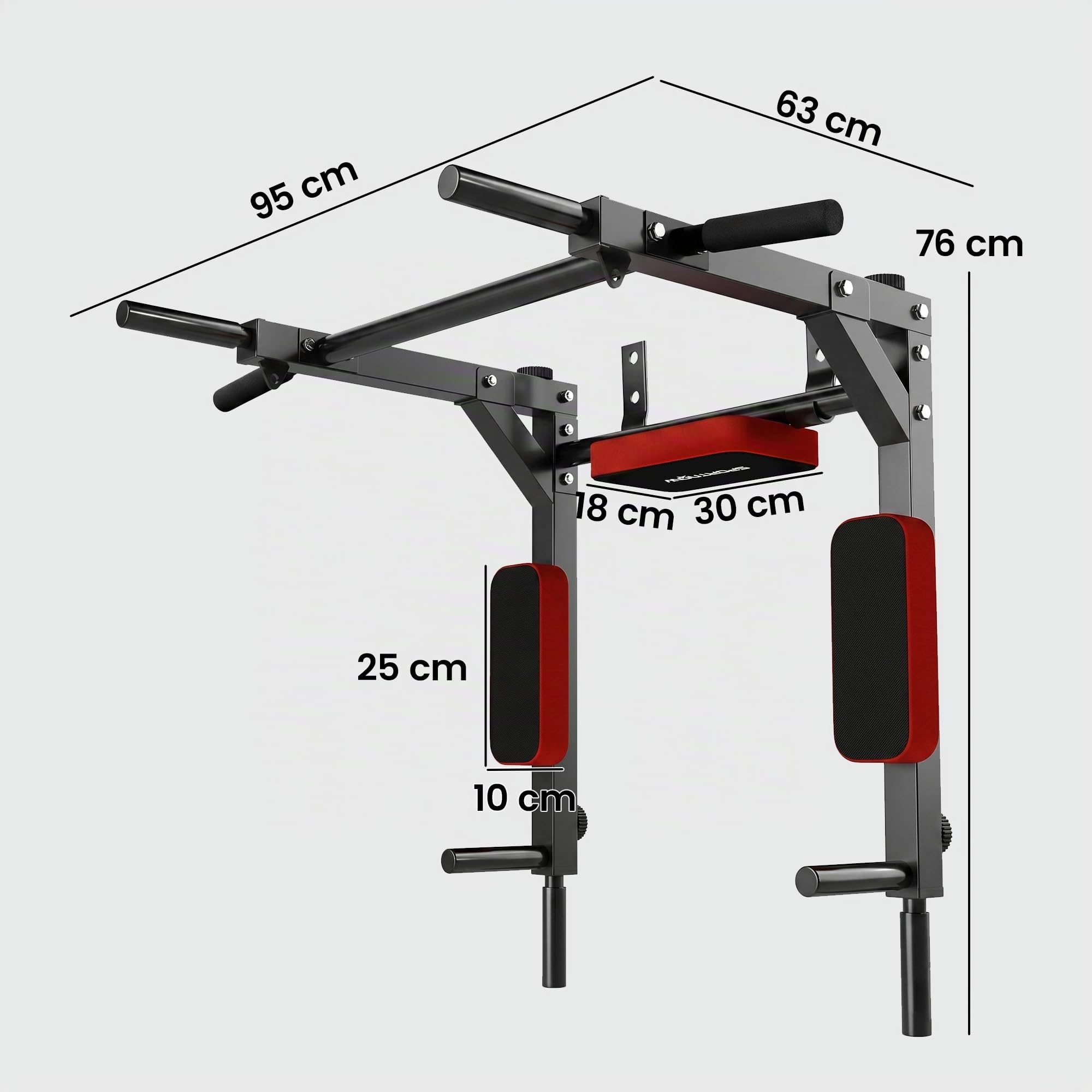 SPORTNOW Wand-Klimmzugstange 2-in-1 Dipstation bis 200 kg belastbar Rot