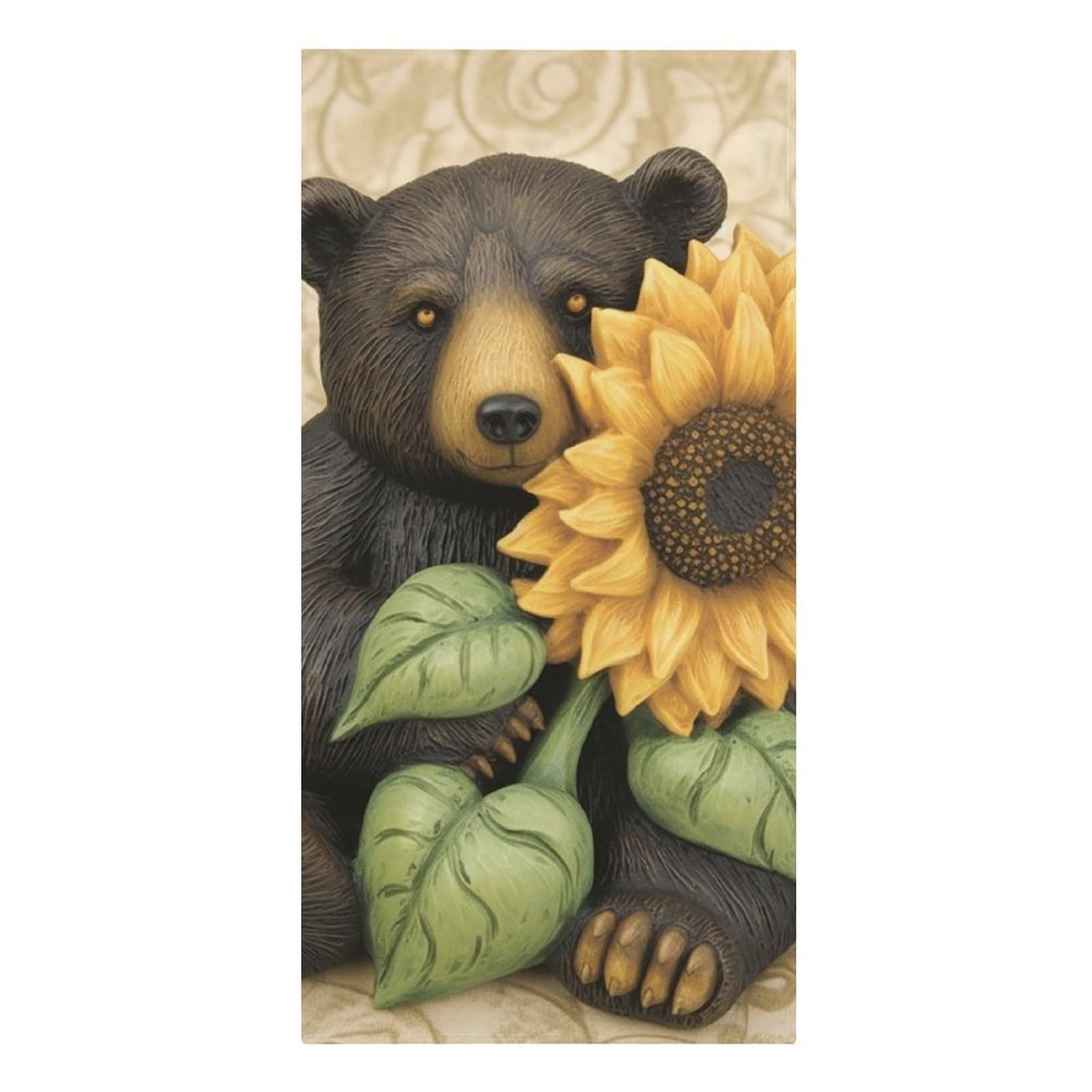 QMNLKH Sunflower and Bear Beach Towel for Women, Large Microfiber Pool Towel for Men, Absorbent Swim Towels for Home, Lightweight Bath Towels for Camping, Yoga, 30.3"x61.4"